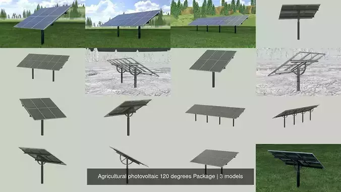 Agricultural photovoltaic 120 degrees Package 3D Model Collection