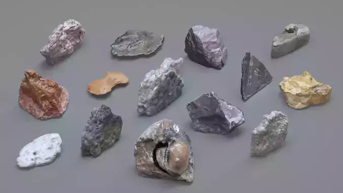 Photoreal Fossil Sedimentary Rocks - 16 PBR Scanned Assets