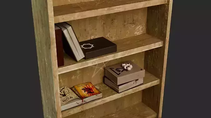 Old Wooden Bookshelf - Stylized Game Prop