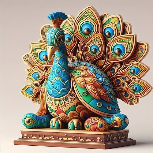1175Colorful 3D Model of a Peacock on Base   totem 3D print model