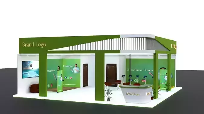 Eco-modern exhibition booth with green frame setup