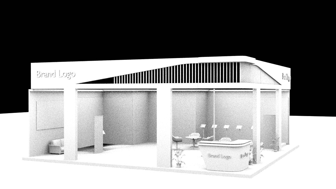 Eco-modern exhibition booth with green frame setup 3D model_7