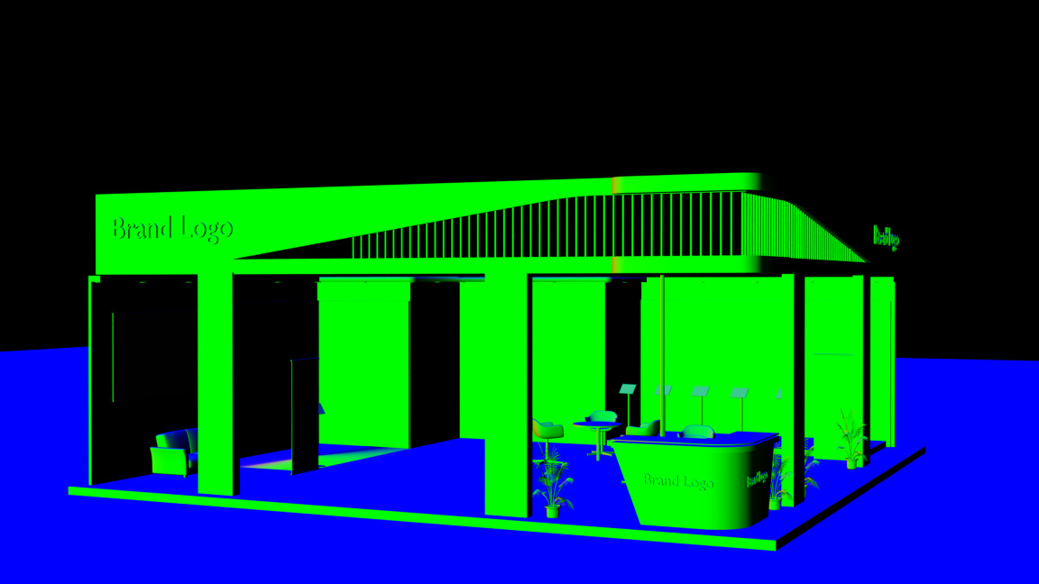 Eco-modern exhibition booth with green frame setup 3D model_8