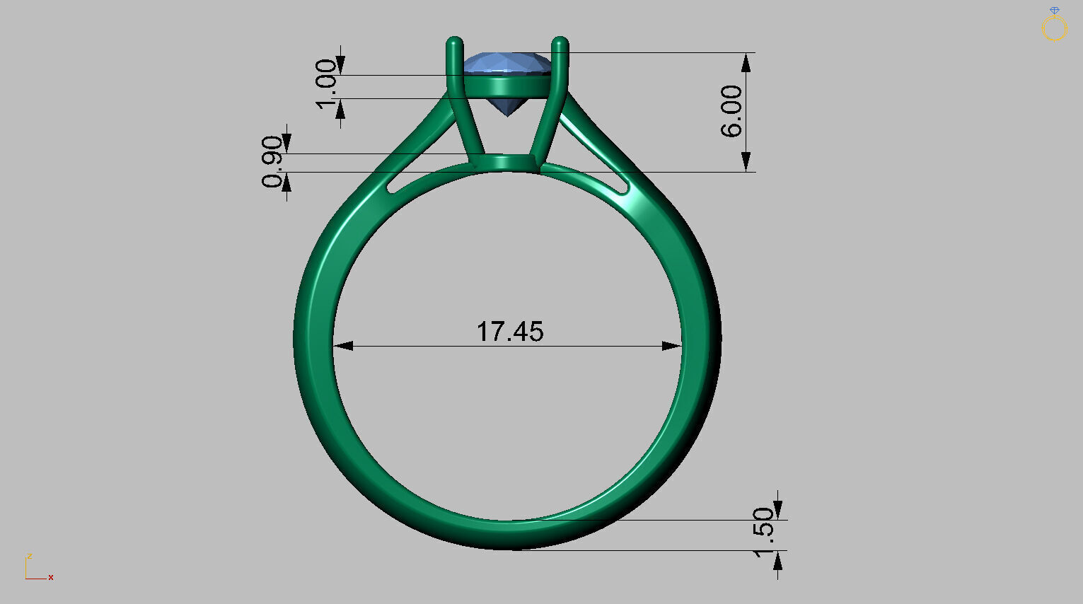 Solitaire Ring Gemstone 53pts 3D print model_10