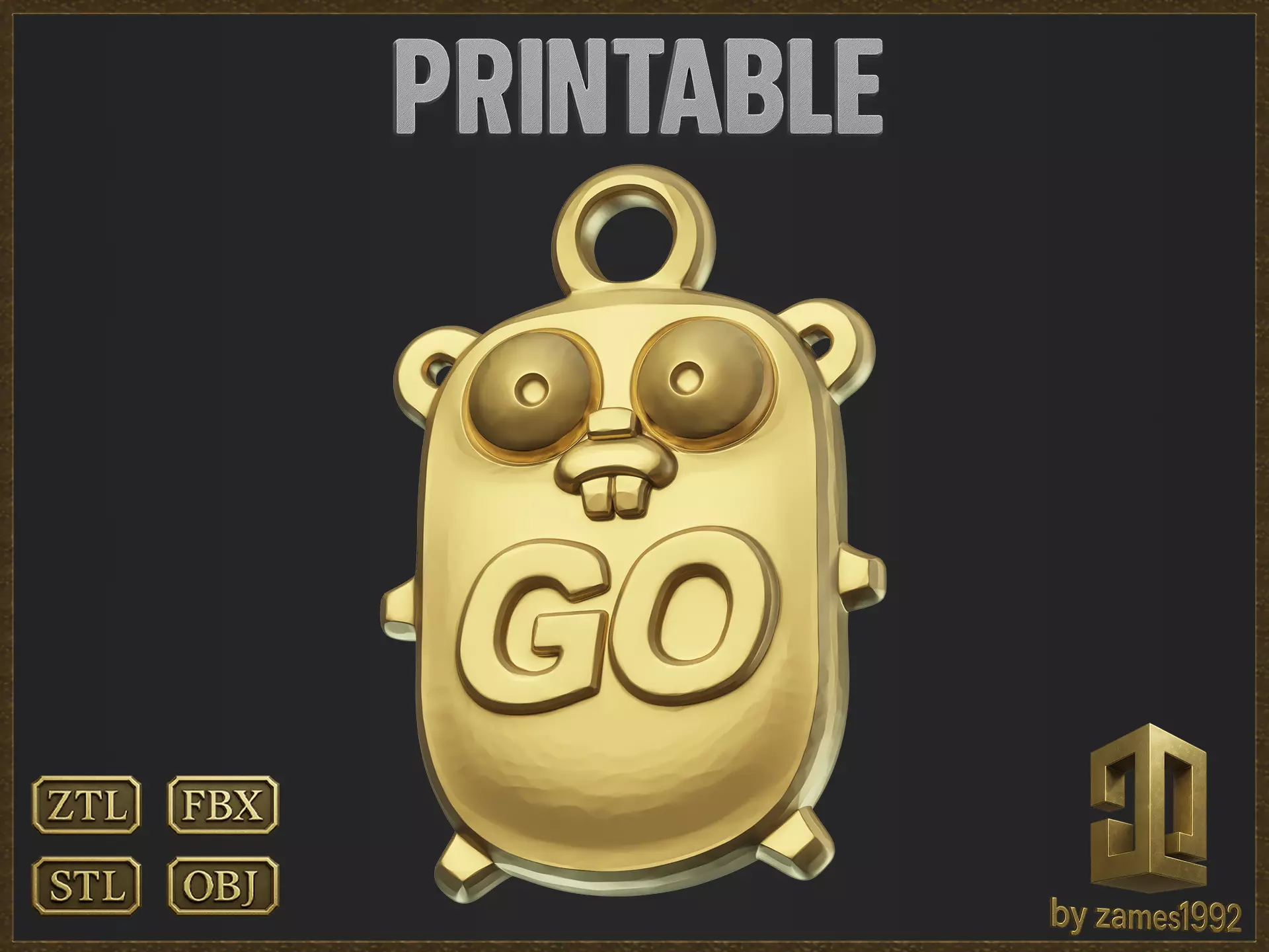 Go Programming Mascot Pendant 3D print model