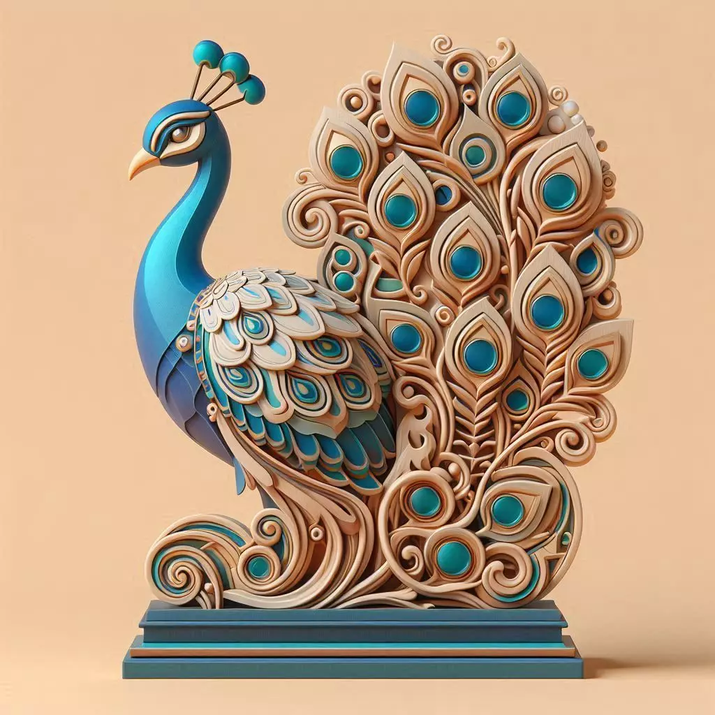 1176Colorful 3D Model of a Peacock on Base   totem 3D print model_0