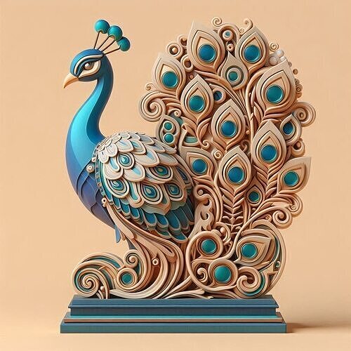 1176Colorful 3D Model of a Peacock on Base   totem 3D print model