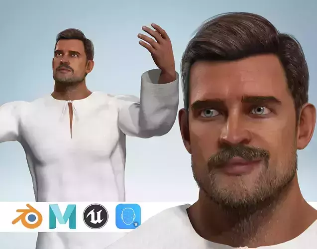 Realistic Muslim Man Wearing White Thobe Traditional Arabi Low-poly 3D model
