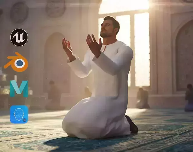 Realistic Muslim Man Wearing White Thobe Traditional Arabi Low-poly 3D model
