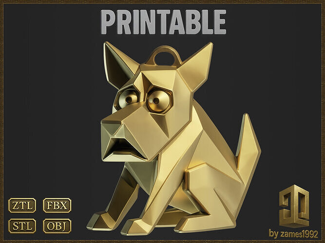 Stylized Geometric Dog Pendant 3D print model