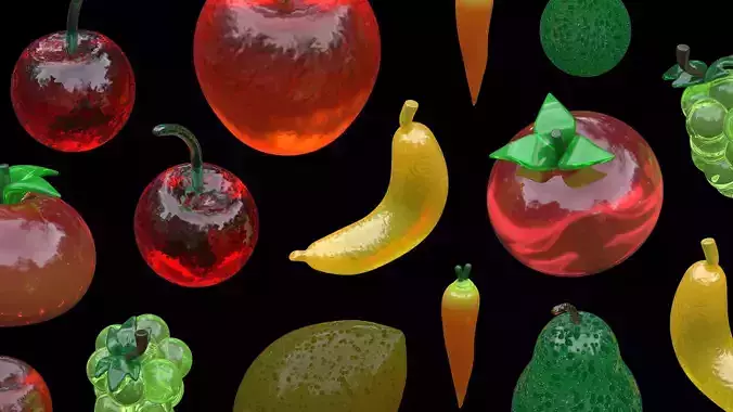 Gummy Fruit and Veg Pack - 8 Glass Translucent Low-Poly Models Low-poly 3D model