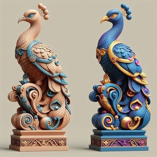 1177Colorful 3D Model of a Peacock on Base   totem 3D print model