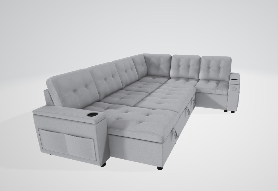 Multifunctional Sofa Bed Low-poly 3D model_2