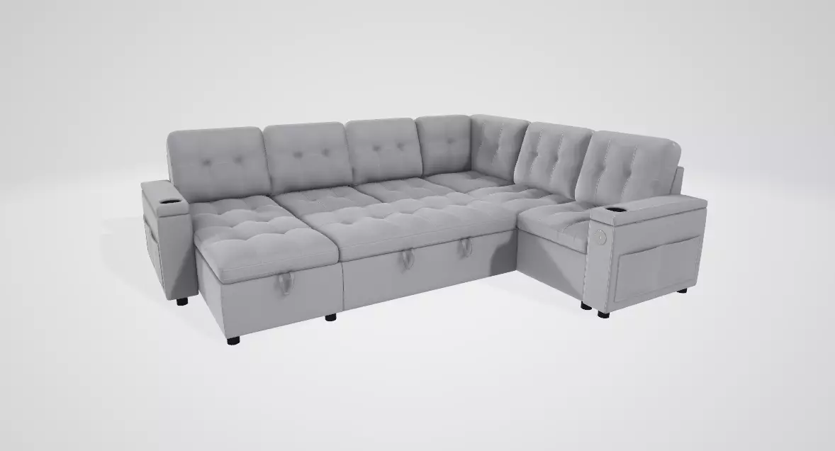Multifunctional Sofa Bed Low-poly 3D model_0