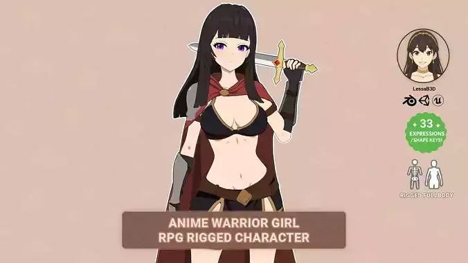 Anime Warrior Girl - RPG Rigged Character