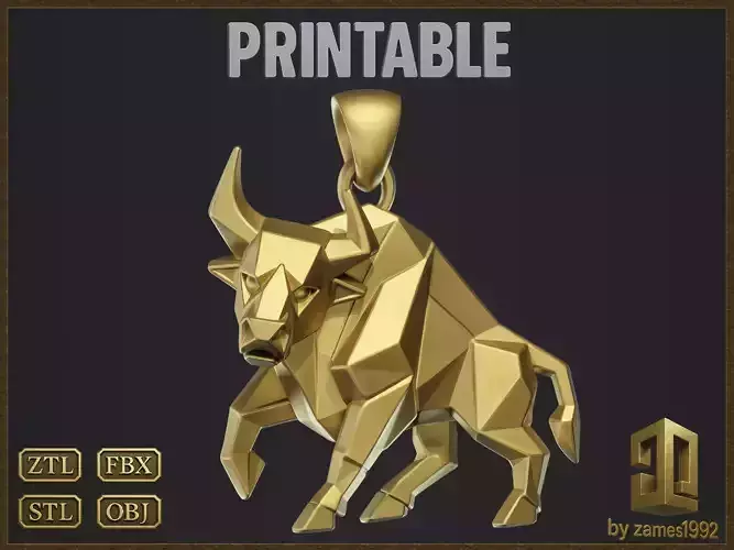Low Poly Style Charging Bull Jewelry