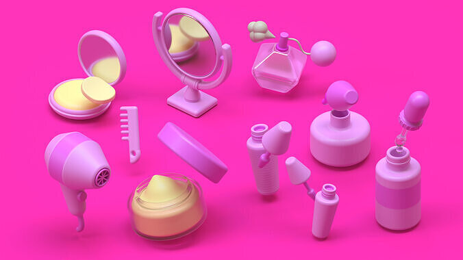 Stylized Beauty Vanity Pack - 8 Low-Poly PBR Cosmetic Props Low-poly 3D model