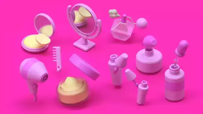 Stylized Beauty Vanity Pack - 8 Low-Poly PBR Cosmetic Props