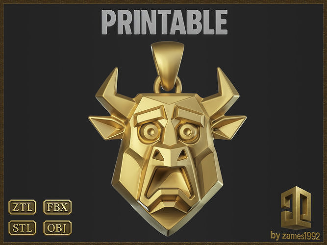 Stylized Geometric Bull Pendant 3D print model