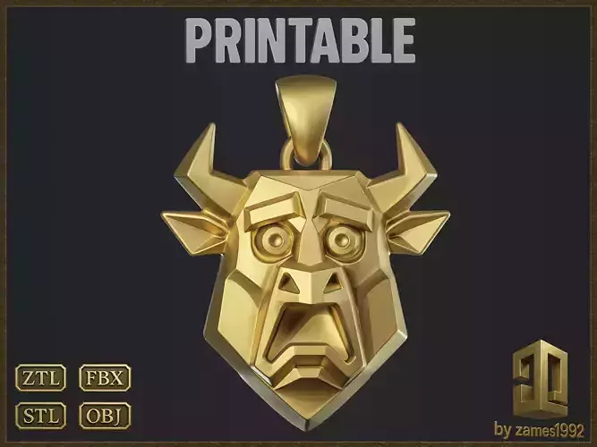 Stylized Geometric Bull Pendant