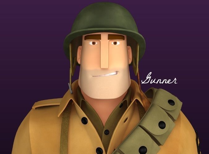 cartoon WW2 Character - Gunner 3D model_0