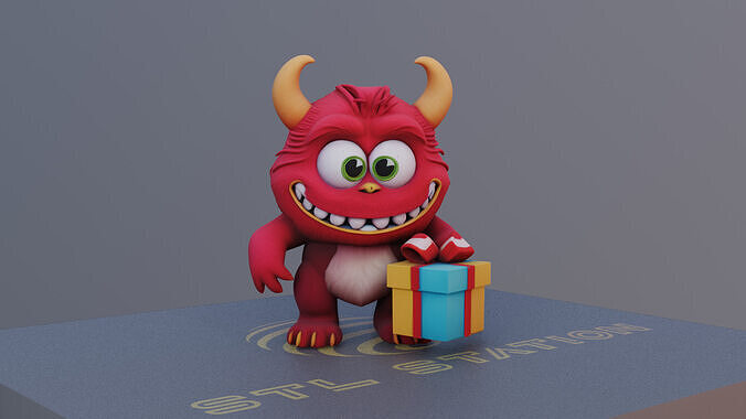 GiftGrin Monster with Gift Box 3D print model