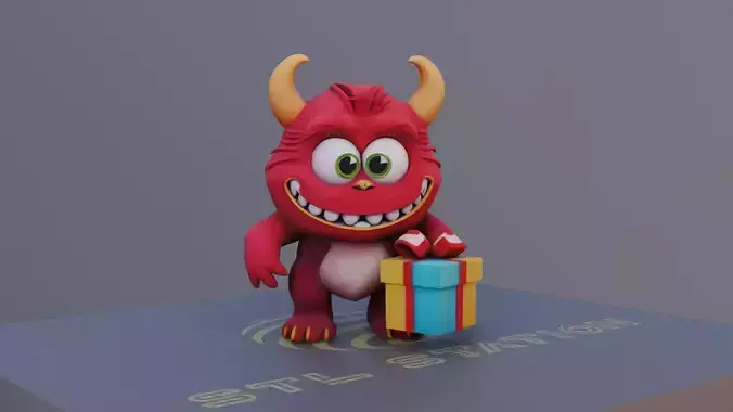 GiftGrin Monster with Gift Box 3D print model