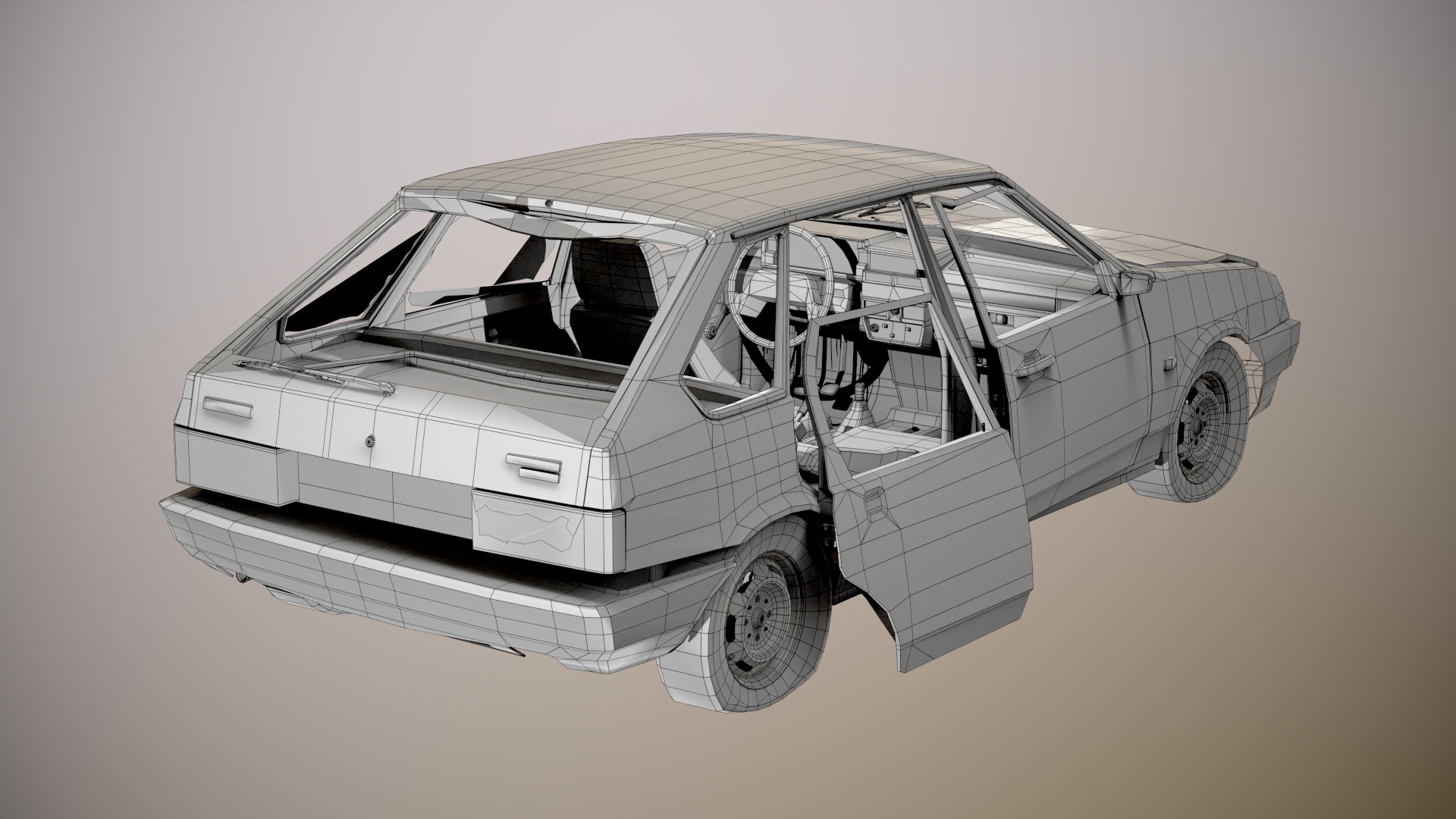VAZ-2109 Rusted Low-poly 3D model_9
