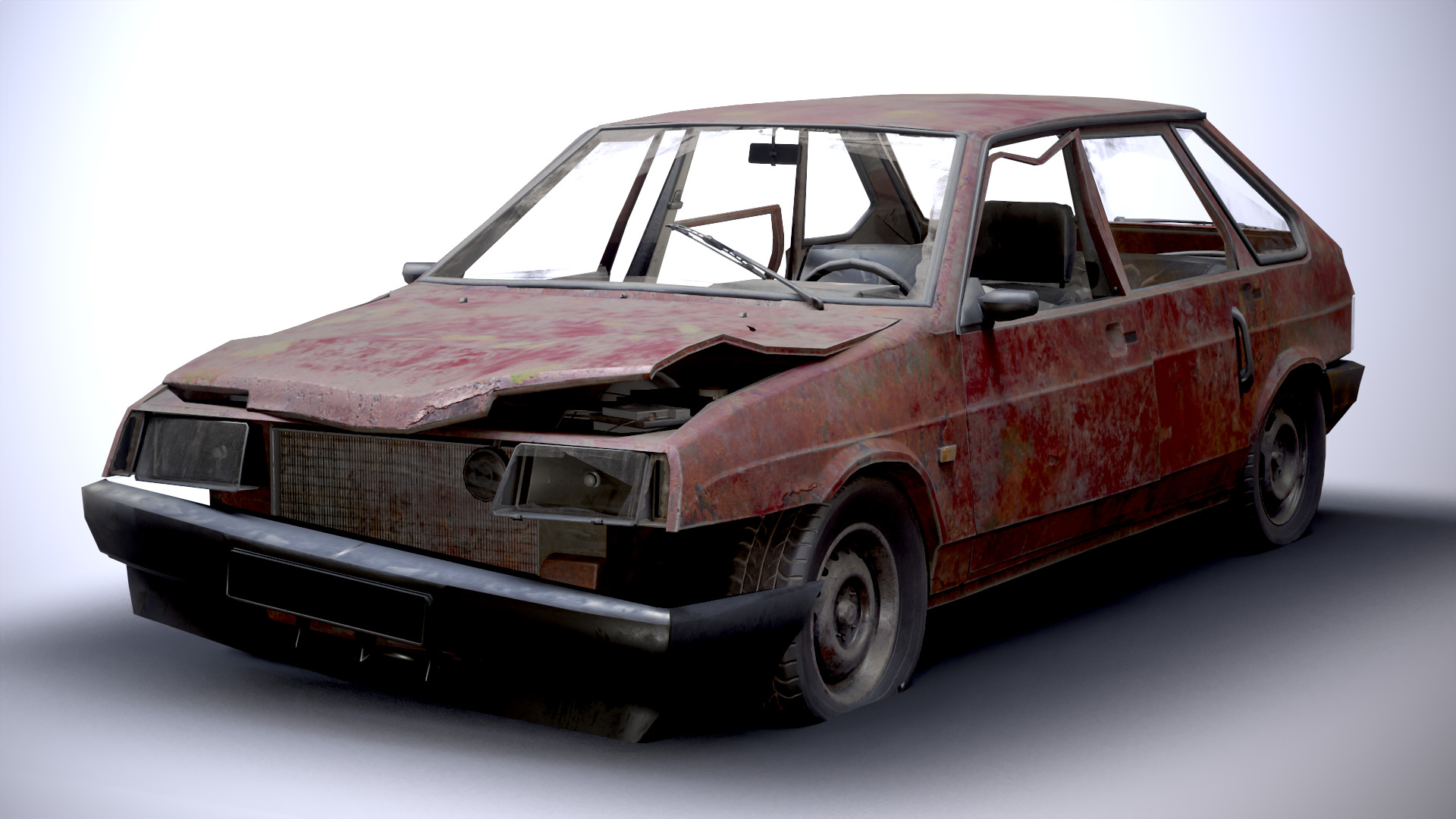 VAZ-2109 Rusted Low-poly 3D model_2