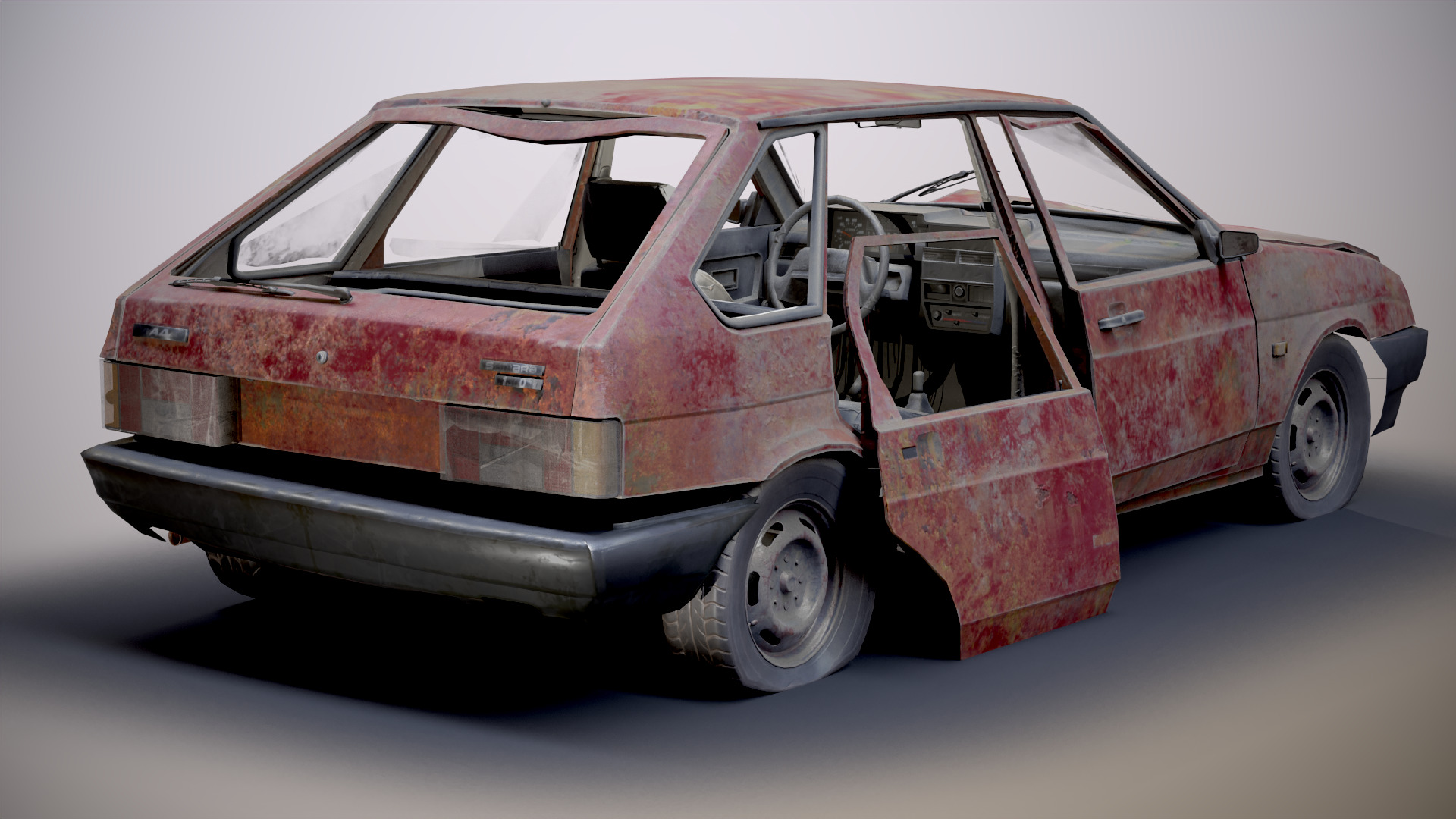 VAZ-2109 Rusted Low-poly 3D model_3