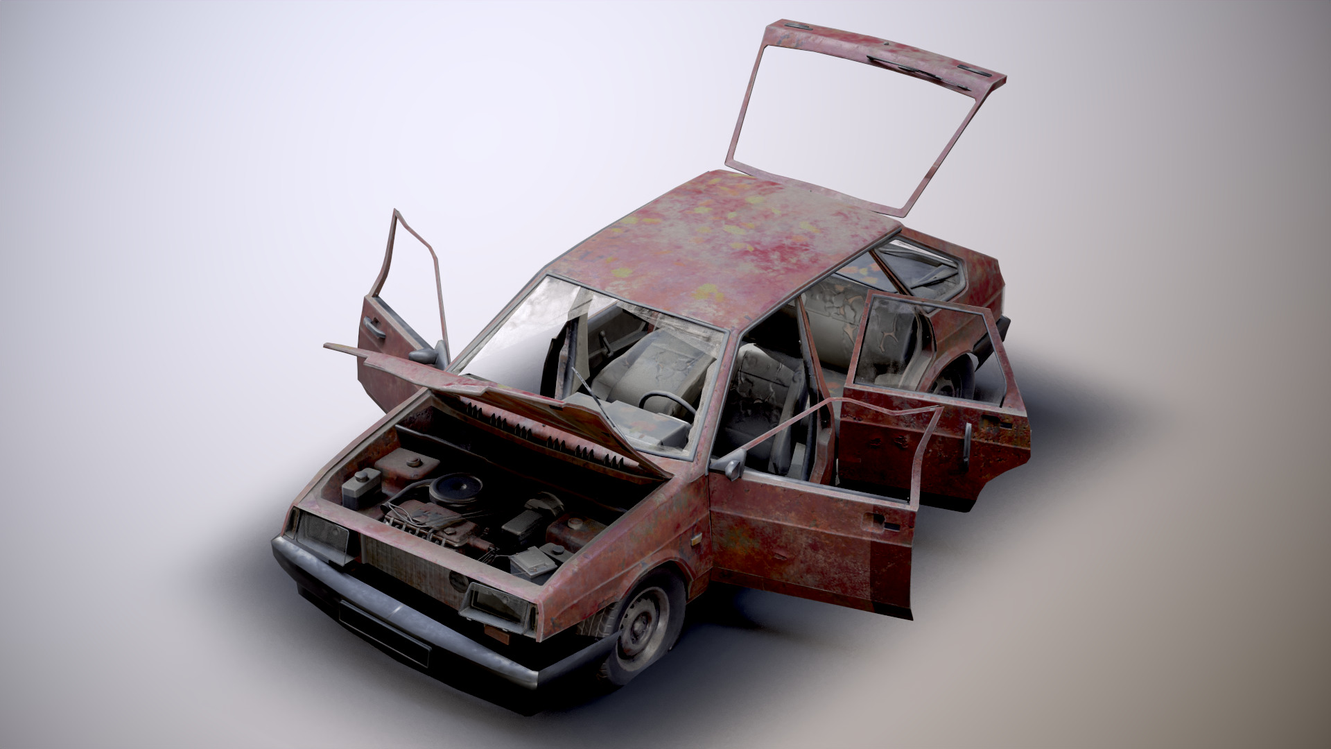 VAZ-2109 Rusted Low-poly 3D model_6