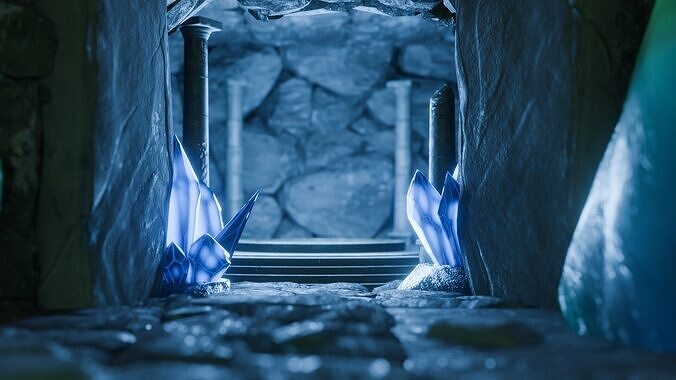 Rune Cave Low Poly Model EEVEE Free low-poly 3D model