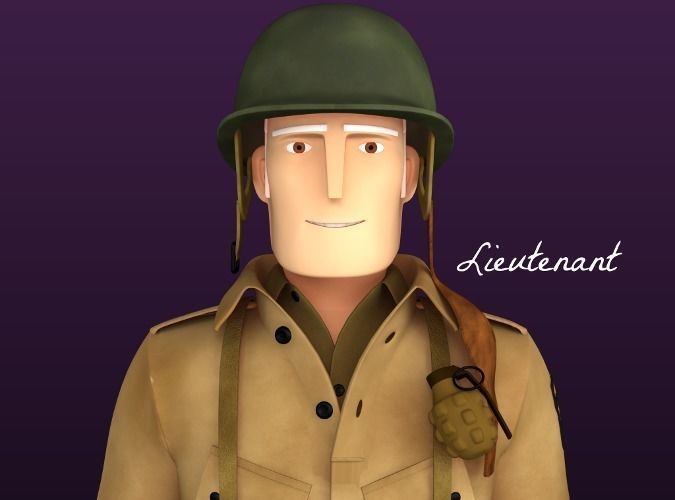cartoon WW2 Character - Lieutenant 3D model_0