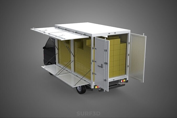 DELIVERY BOX TRUCK PICKUP LOADED BOXES CARGO FREIGHT CUBE VAN 3D model
