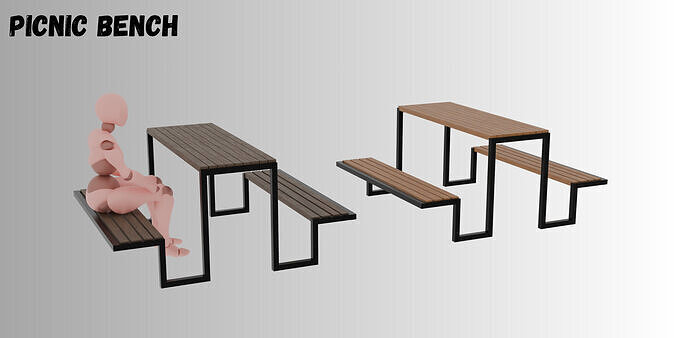Realistic Wooden Picnic Bench Low Poly 3D Model Low-poly 3D model