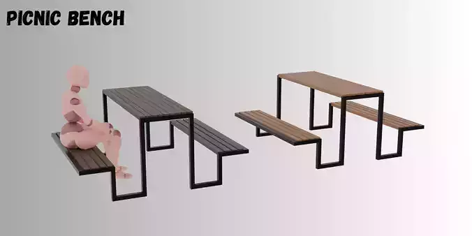 Realistic Wooden Picnic Bench Low Poly 3D Model