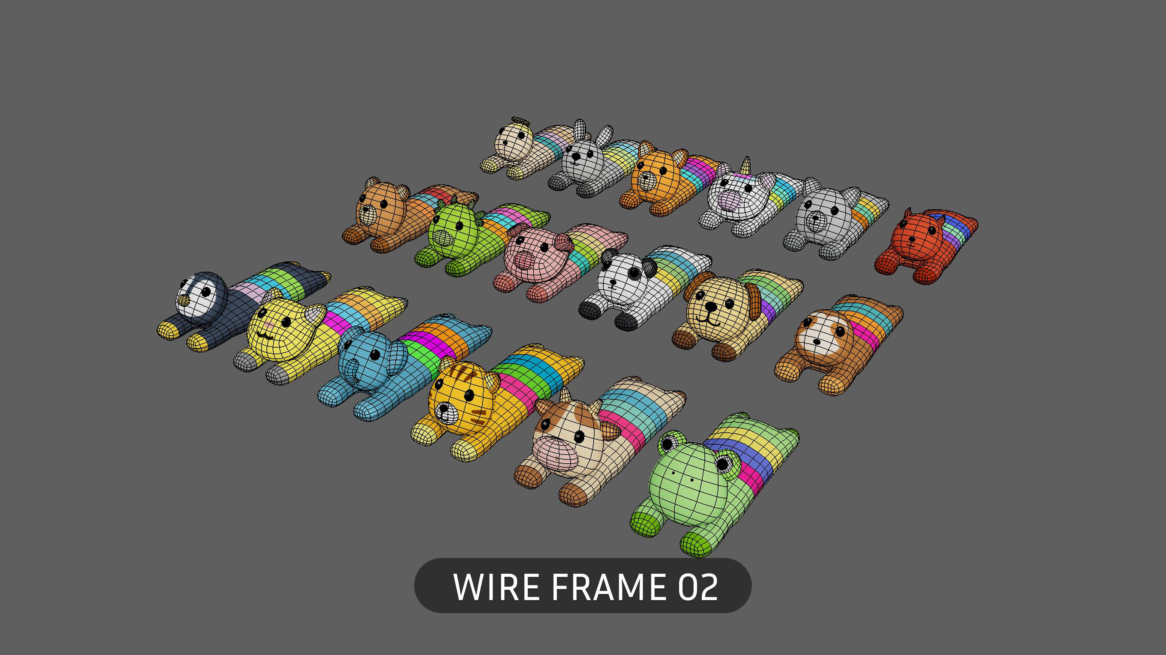 Plush Animal Character Set Low-poly 3D model_8
