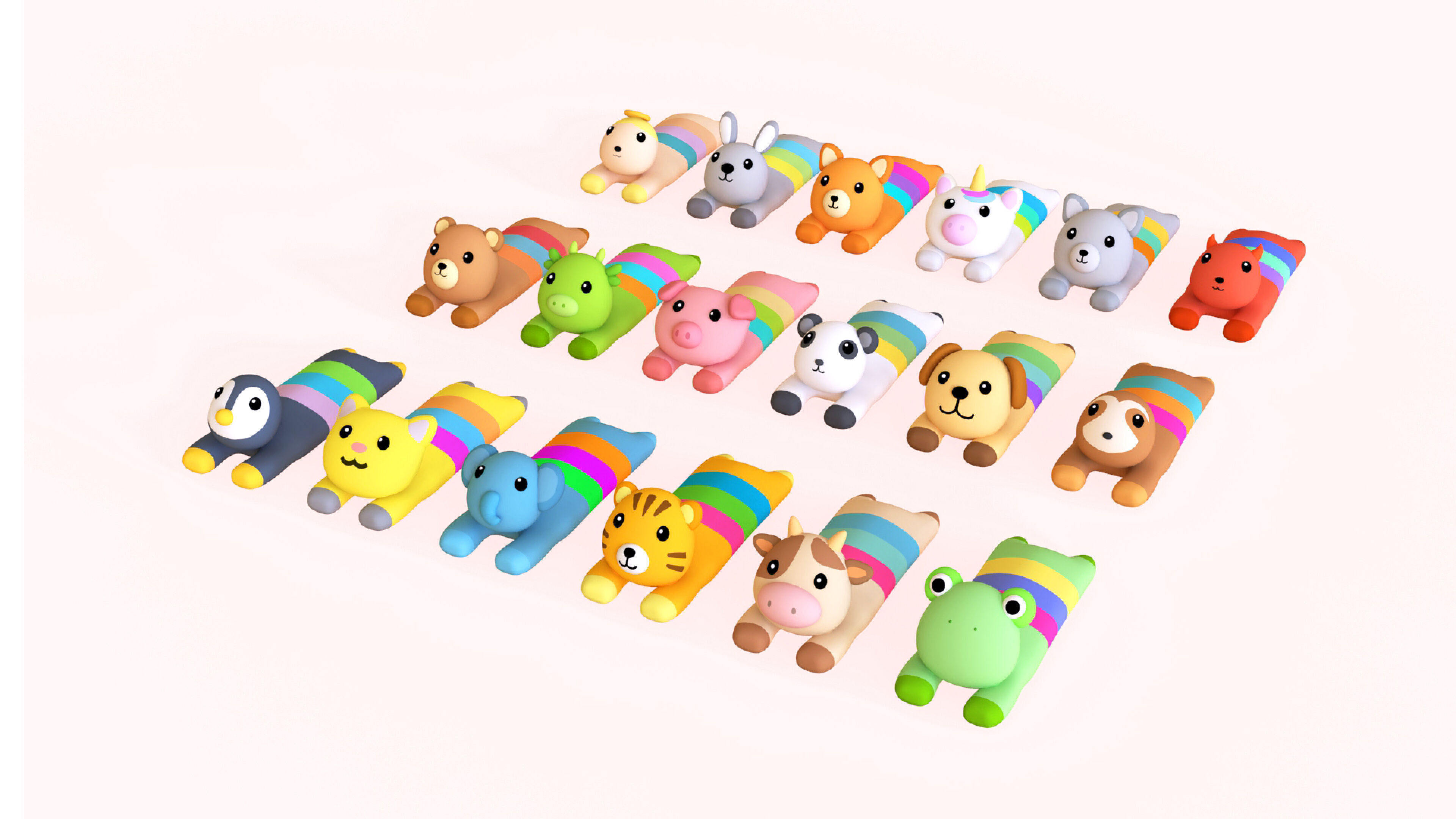 Plush Animal Character Set Low-poly 3D model_1