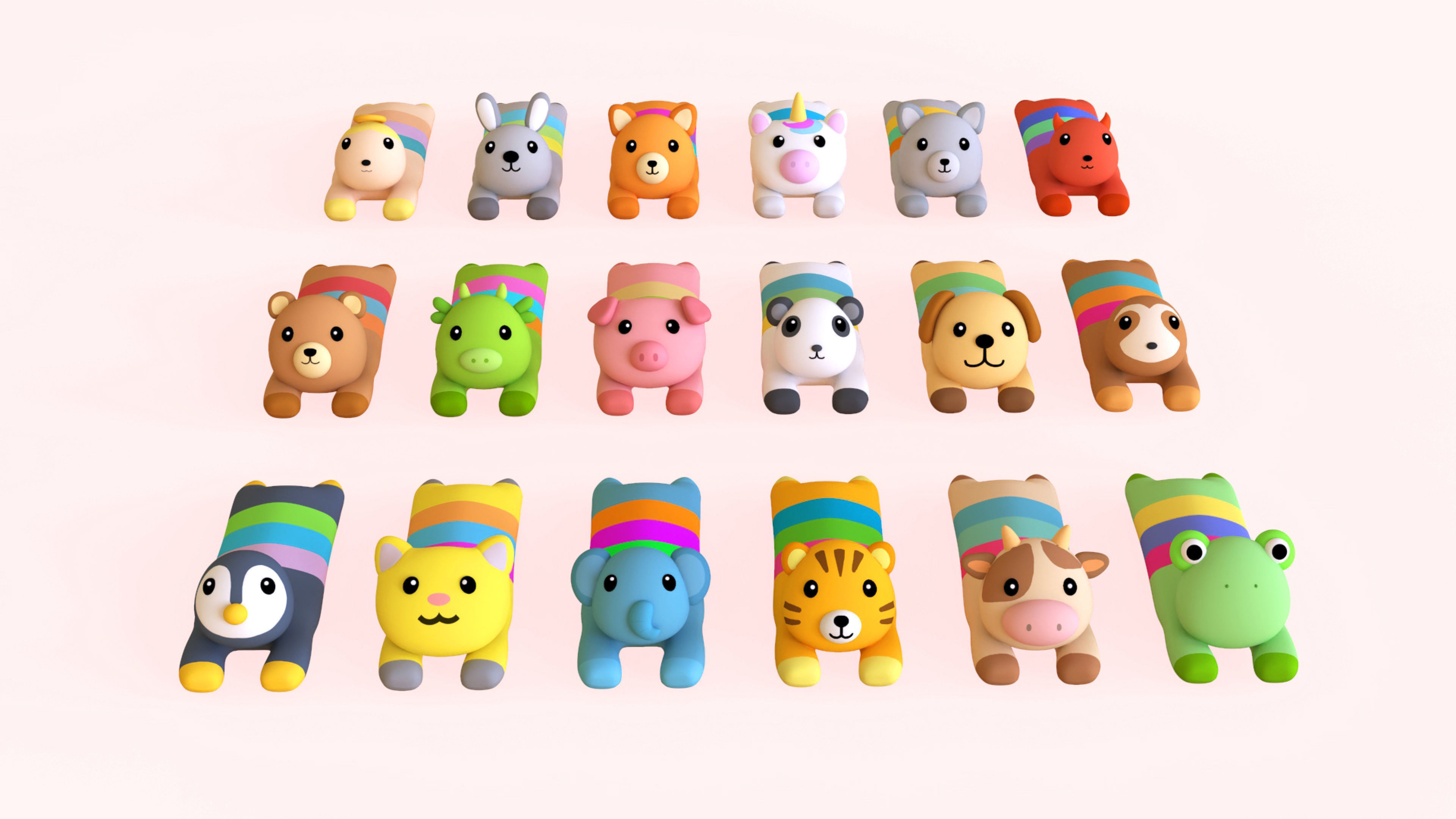 Plush Animal Character Set Low-poly 3D model_6