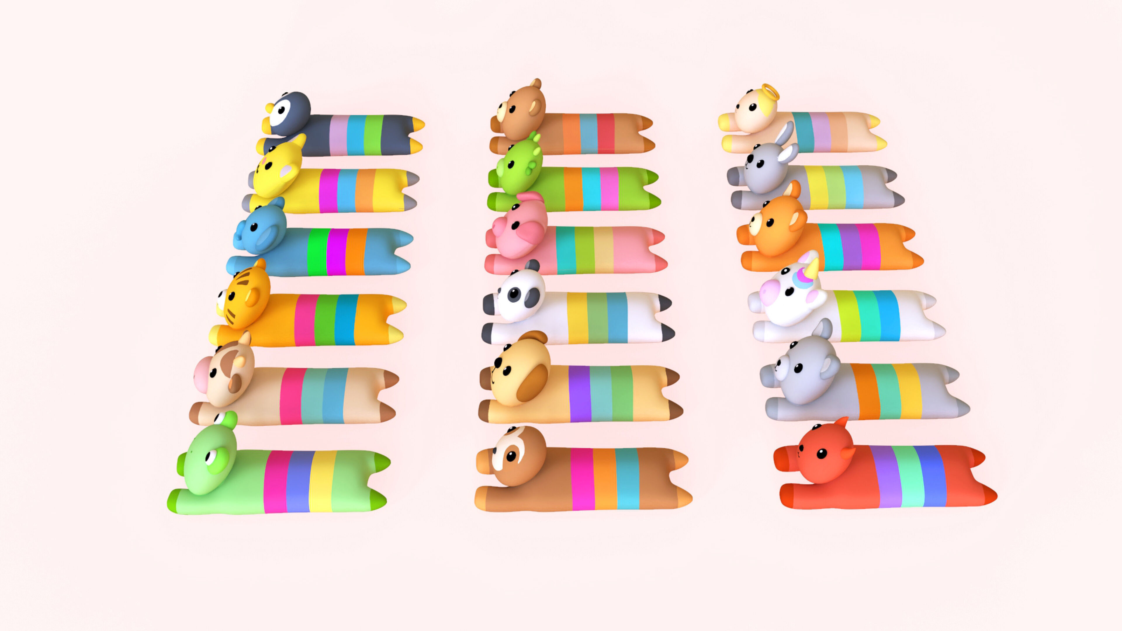 Plush Animal Character Set Low-poly 3D model_2