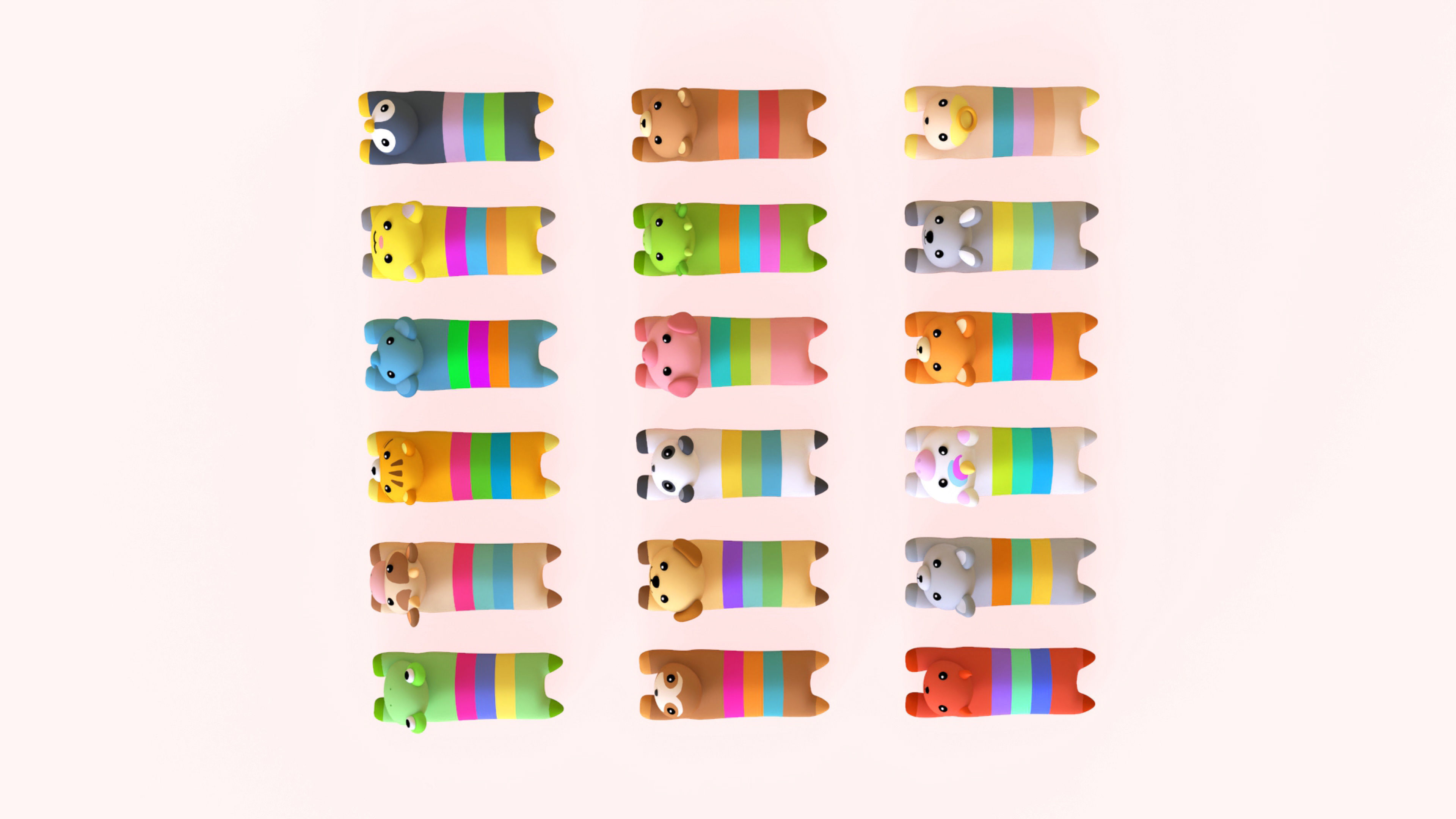 Plush Animal Character Set Low-poly 3D model_5