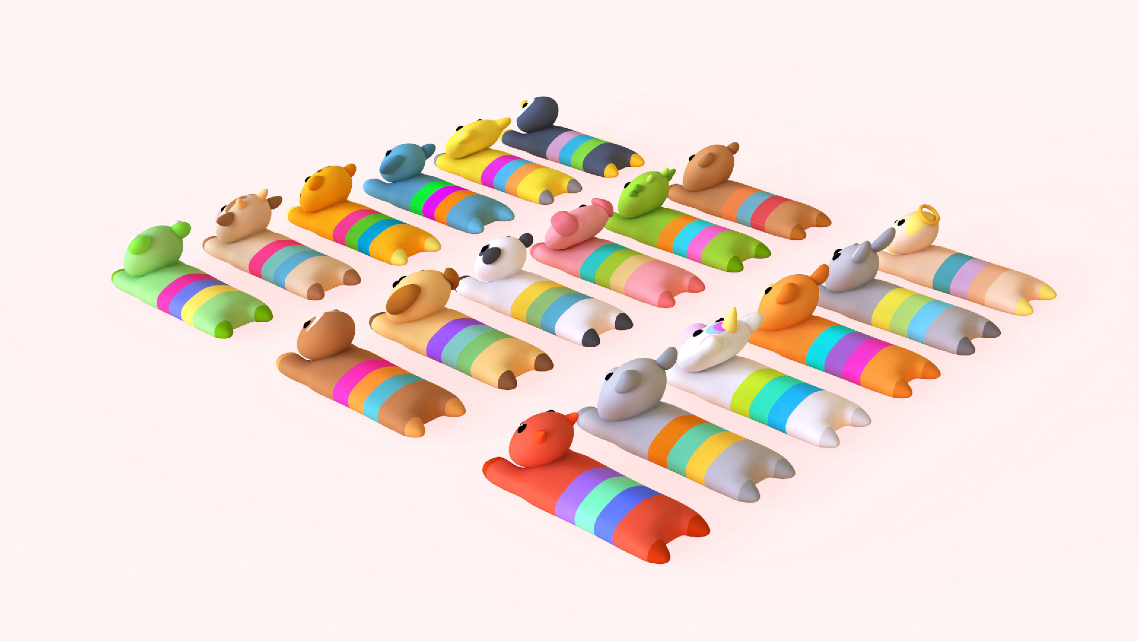 Plush Animal Character Set Low-poly 3D model_3