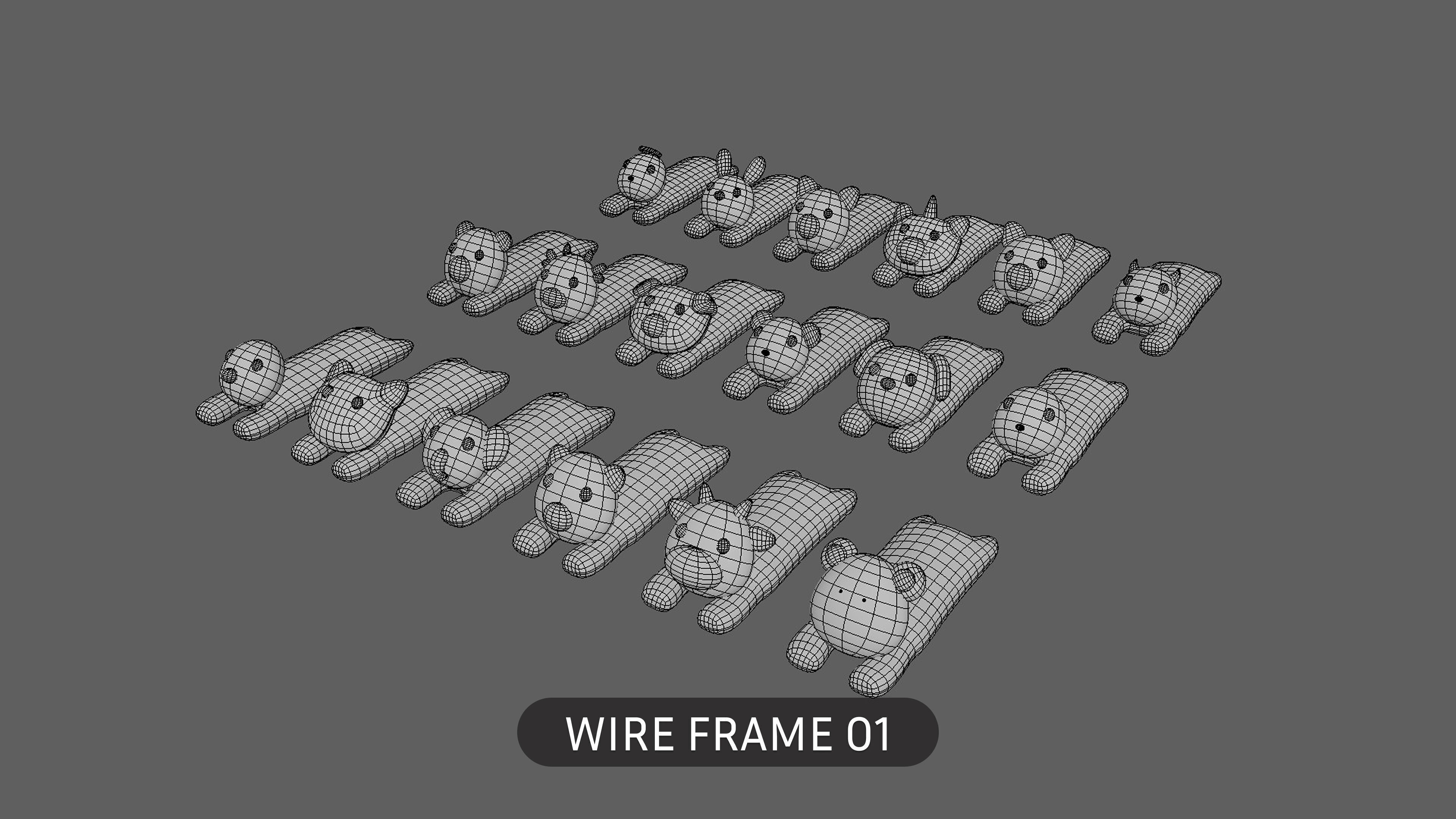 Plush Animal Character Set Low-poly 3D model_7