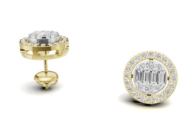 Round Diamond with Baguette Luxury Stud 3D print model