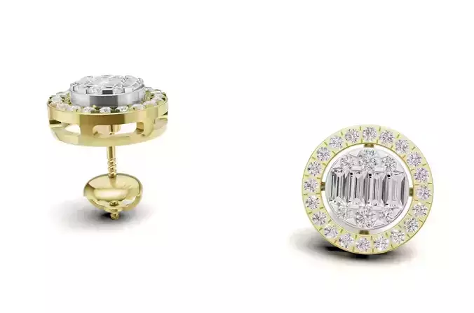 Round Diamond with Baguette Luxury Stud