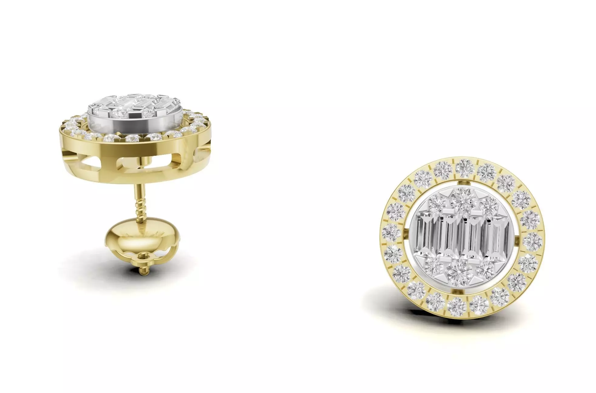 Round Diamond with Baguette Luxury Stud 3D print model