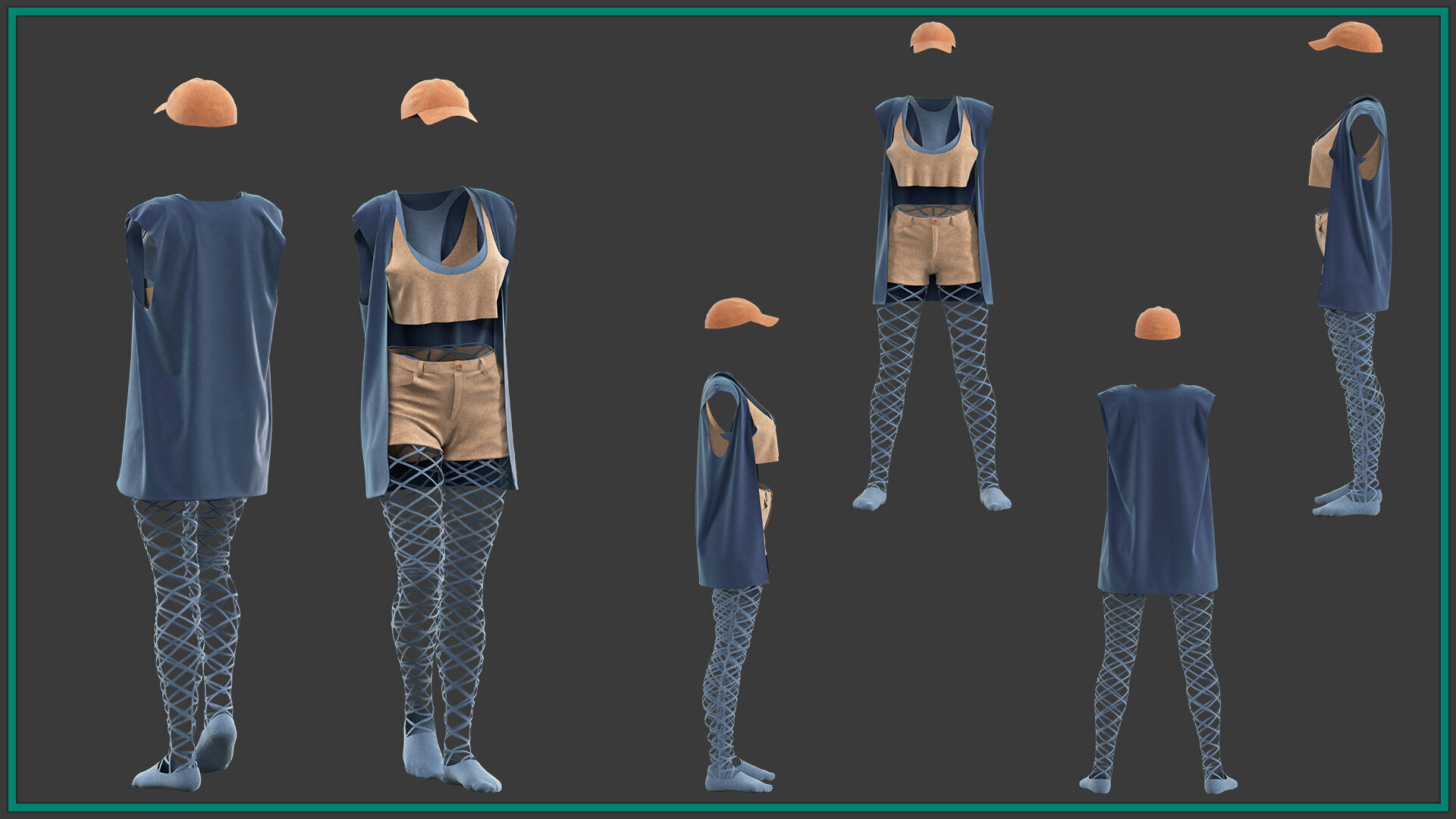 3 female stylized clothes 3D model_2