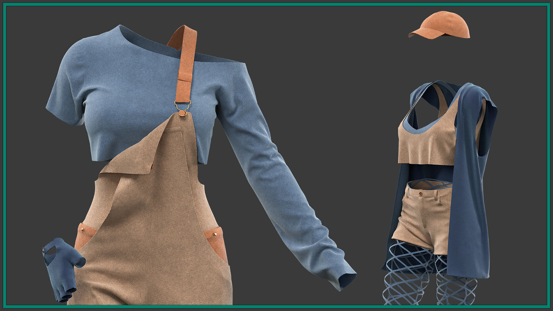 3 female stylized clothes 3D model_4