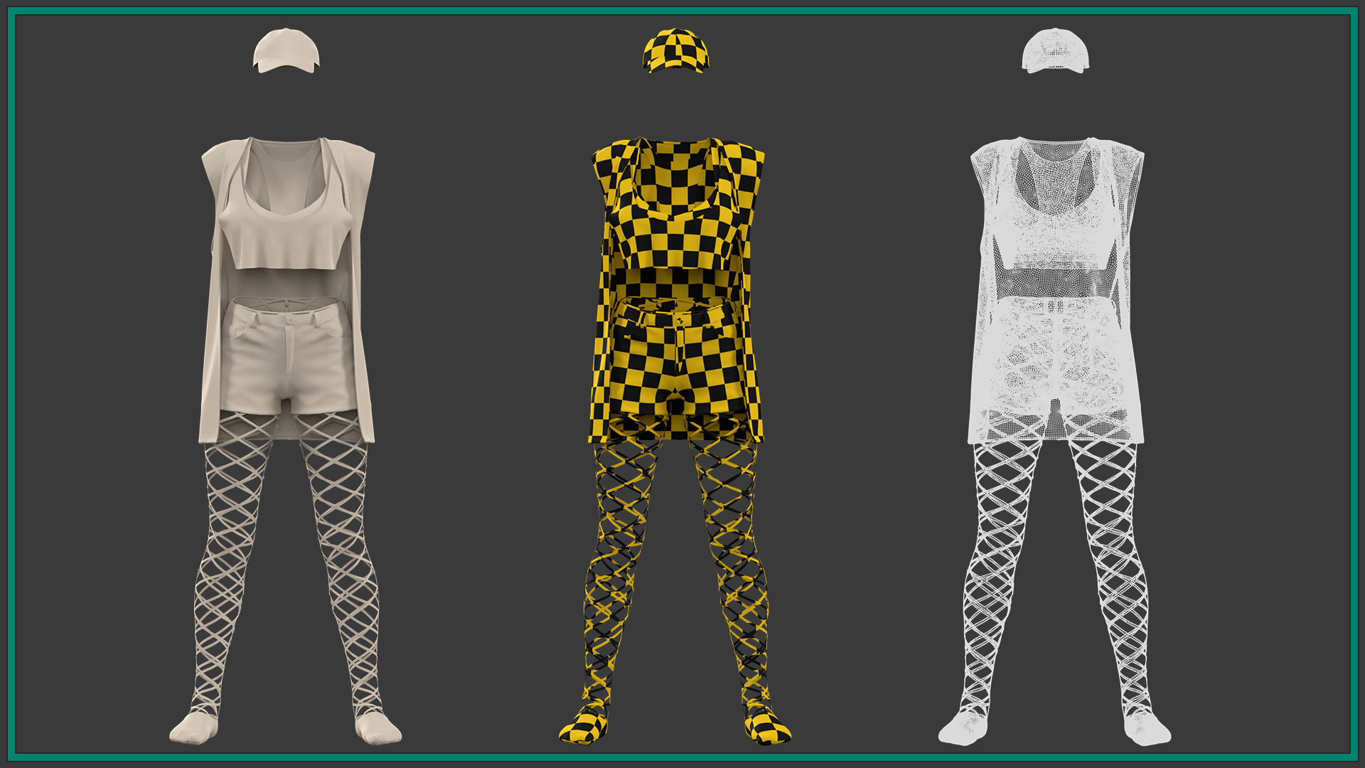 3 female stylized clothes 3D model_5