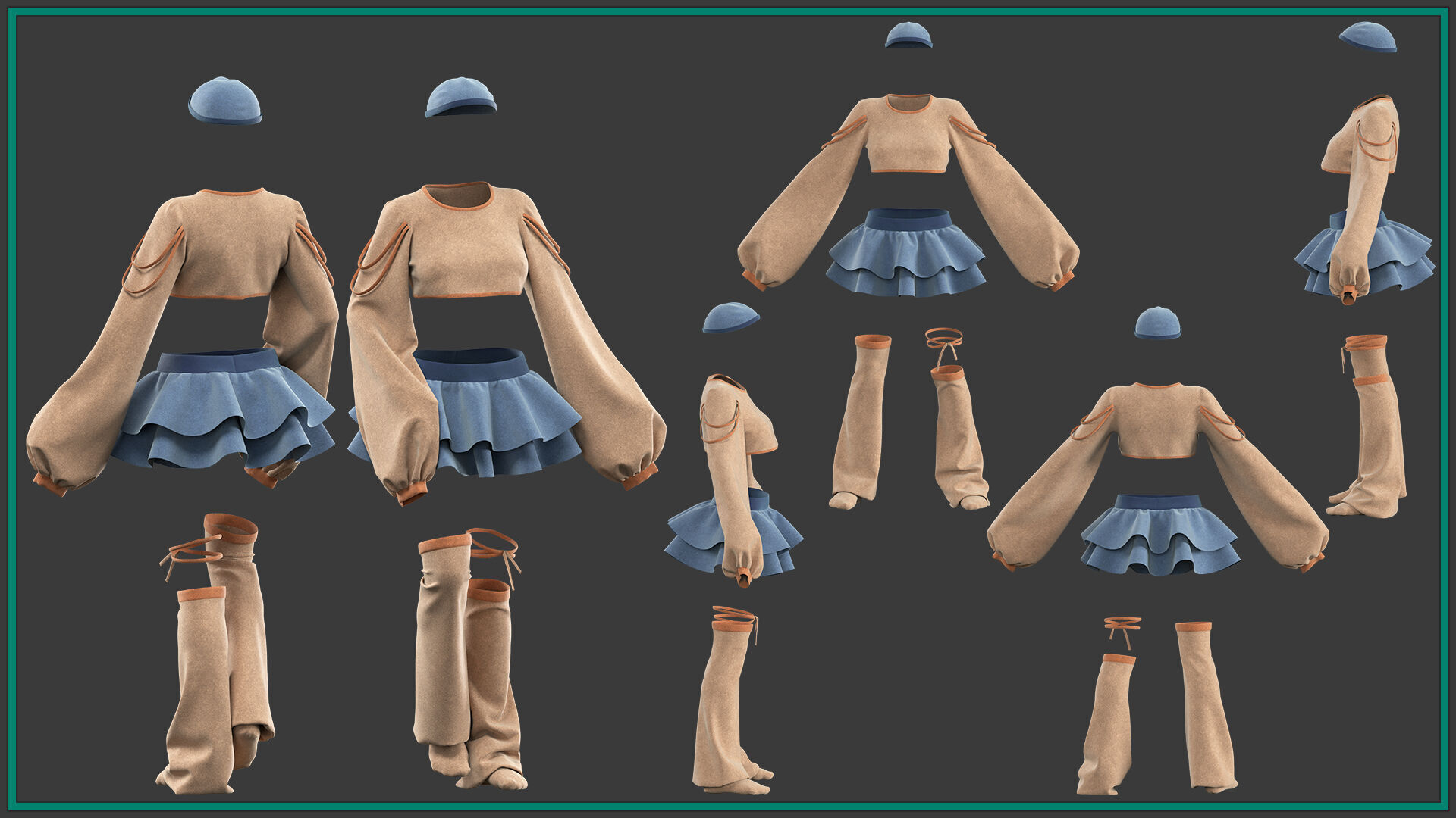 3 female stylized clothes 3D model_1